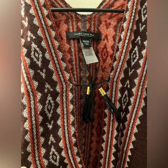 Marc New York Red and Brown Knit Poncho, red and Brown Aztec Boho Cape, one size - Picture 5 of 11